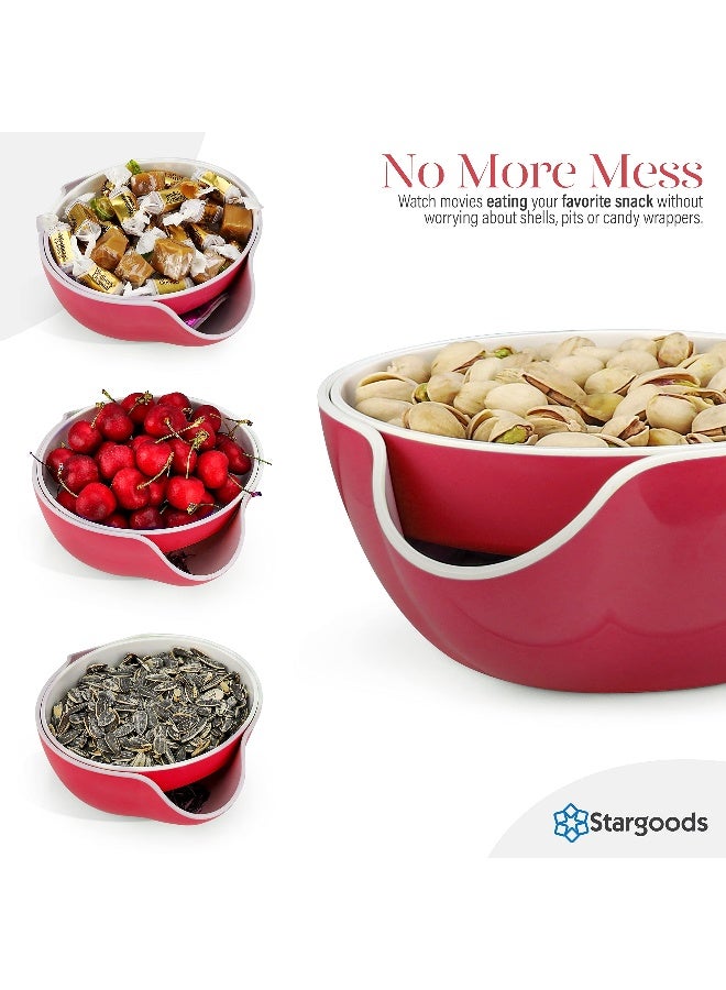 Stargoods Pistachio Bowl, Snack Serving Dish, Double Peanut Bowl with Nut Seeds Shell Candy Storage, Red - Image 4